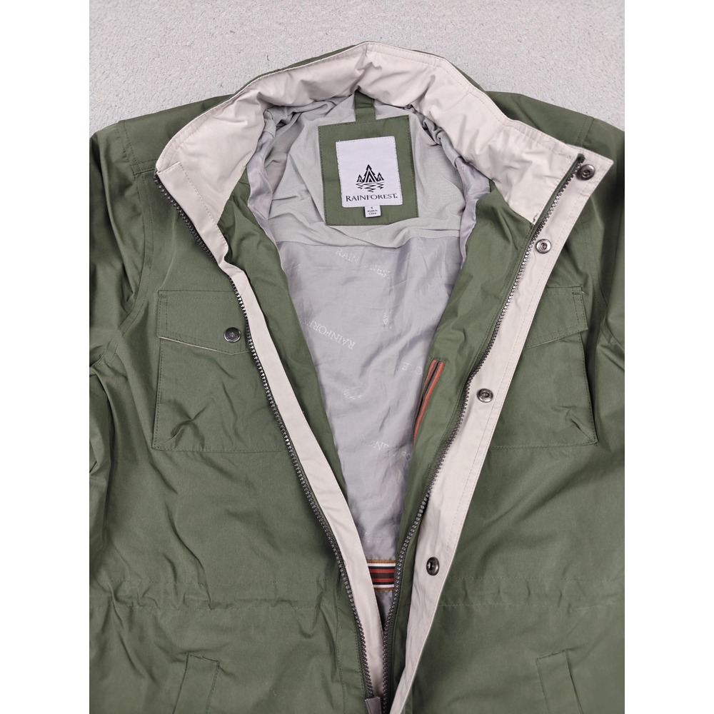 Rainforest Jacket Mens Small Green Hooded Rain Coat Zip Pockets Lined Outdoor - Picture 5 of 9